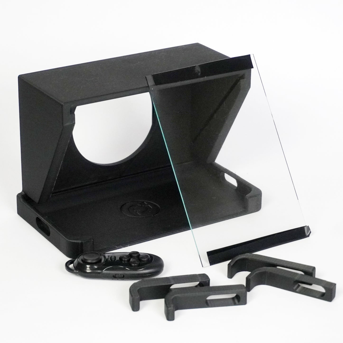 Black 3D Teleprompter with Glass, Remote Control, Smartphone Adapters and Free App