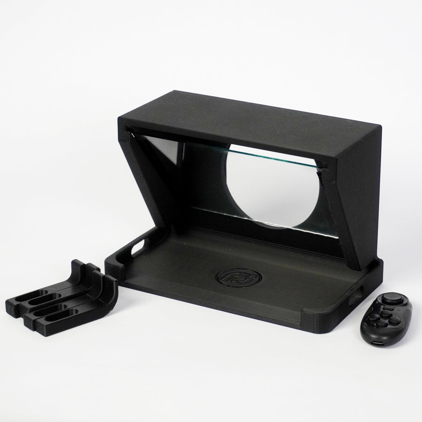 Black 3D Teleprompter with Glass, Remote Control, Smartphone Adapters and Free App